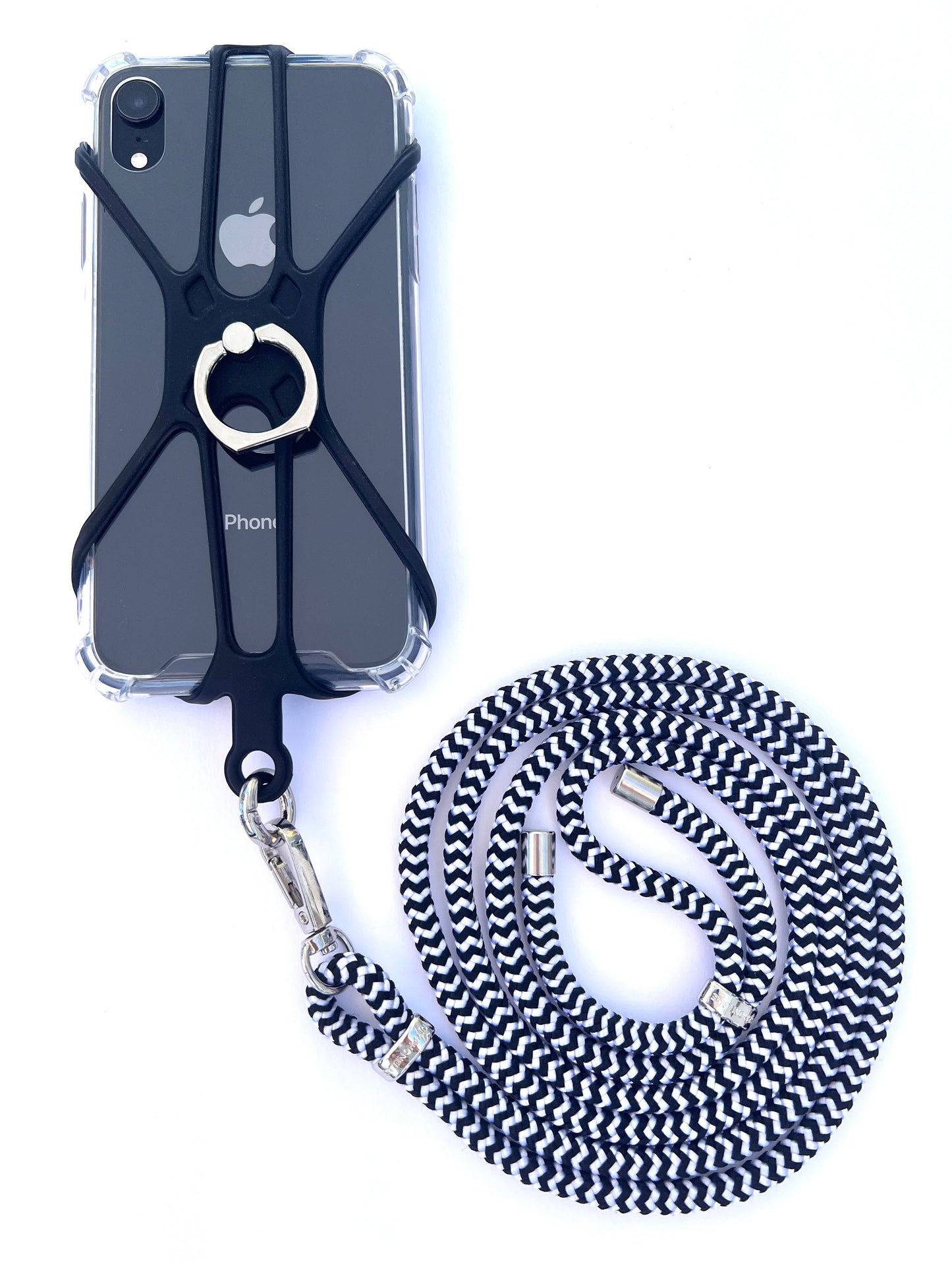 Silicon Holder Phone Strap - Black and White Stripes