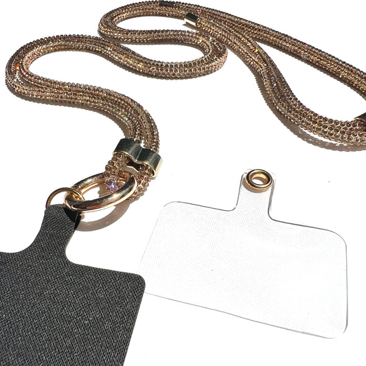 Sparkling Phone Lanyard - Gold Rhinestones