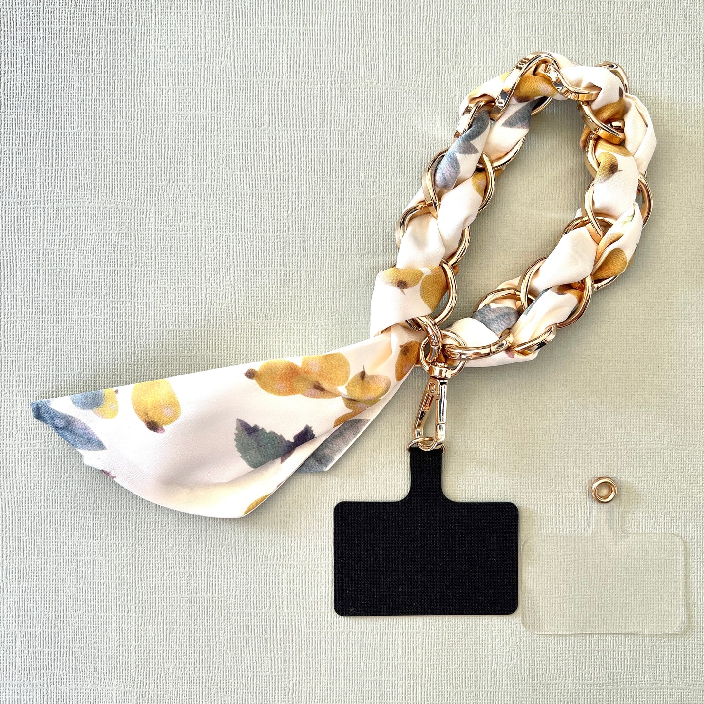 Wristlet Phone Chain I Silk Scarf (Gold Accents)