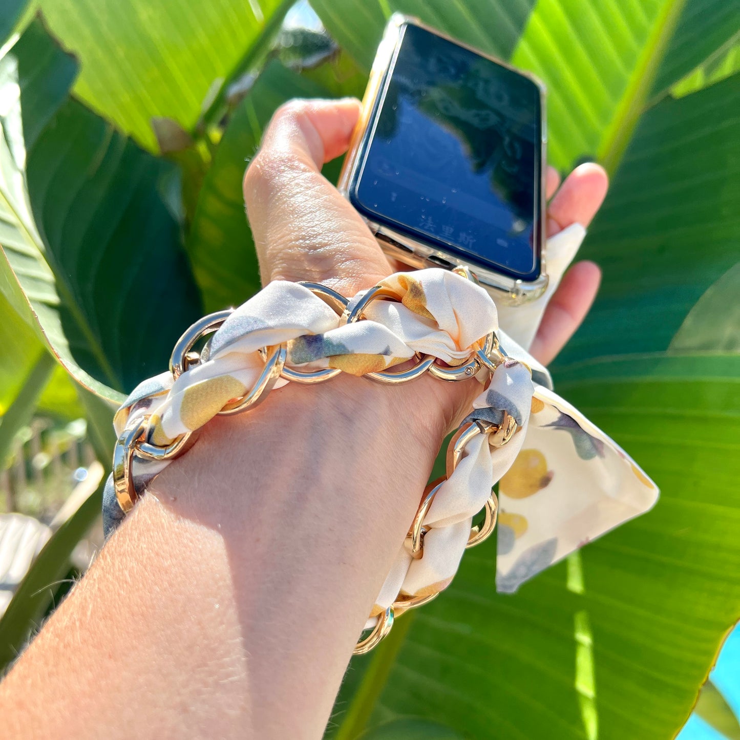 Wristlet Phone Chain I Silk Scarf (Gold Accents)