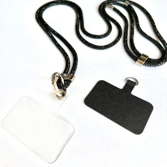 Sparkling Phone Lanyard - Black Rhinestones