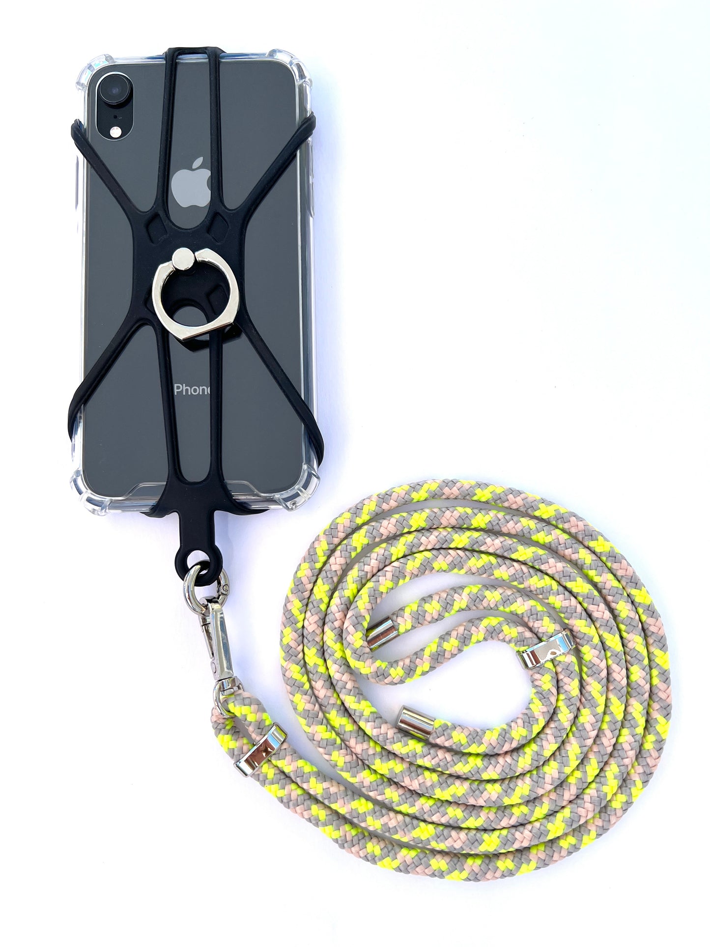 Silicon Holder Phone Strap - Neon Yellow/Beige