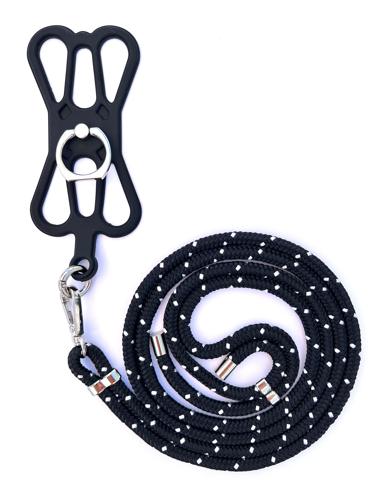 Silicon Holder Phone Strap - Black with White Dots