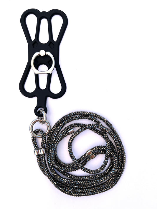 Silicon Holder Phone Strap - Black Sparkle