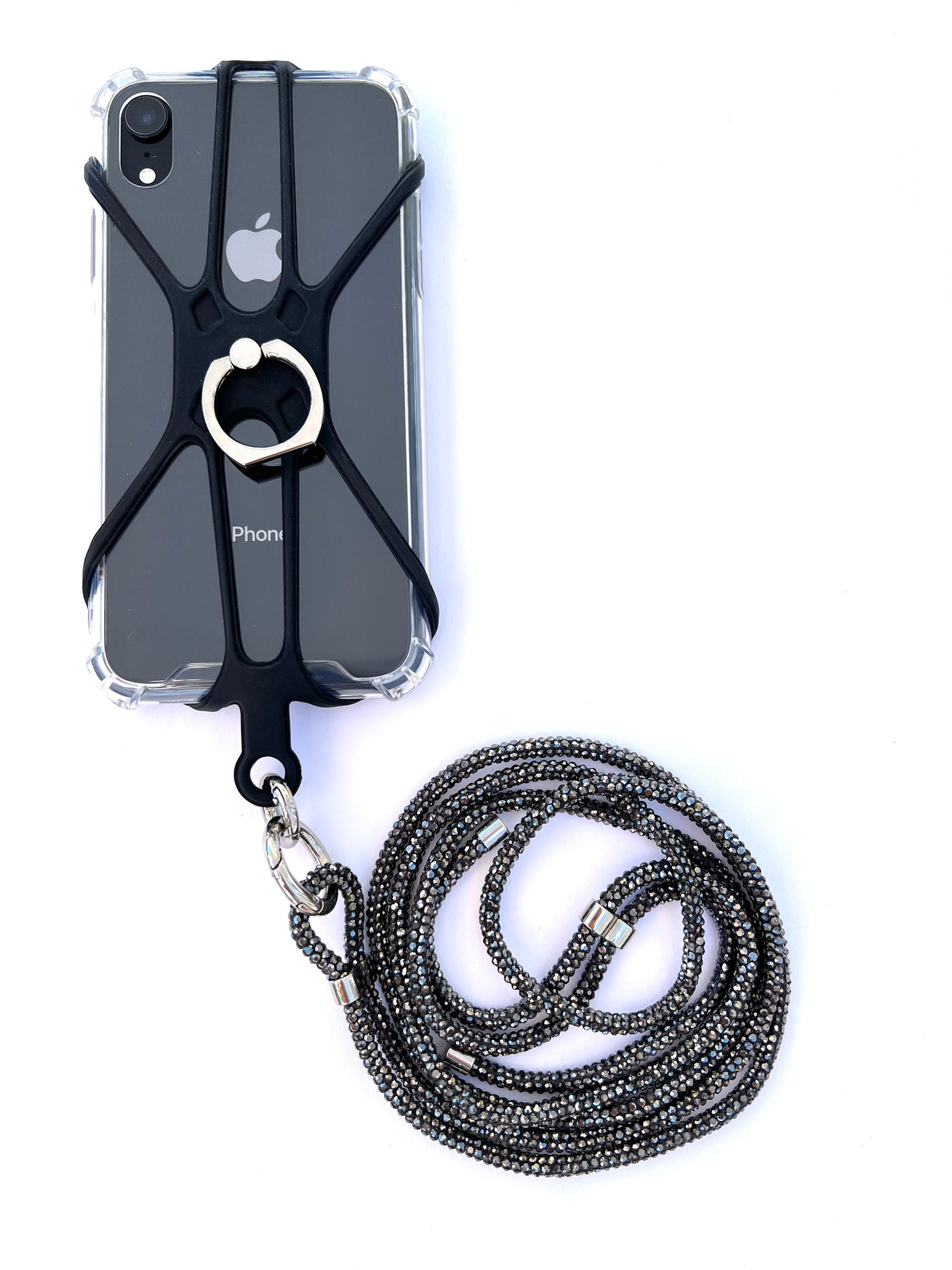 Silicon Holder Phone Strap - Black Sparkle